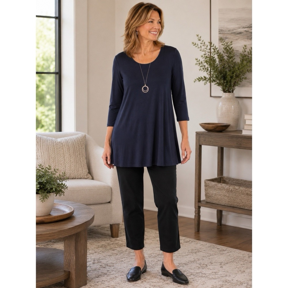 Comfy USA Size XL Navy Modal Tunic Top 3/4 Sleeve Stretch Made USA